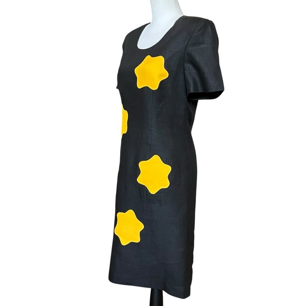 Vintage Club France Dress Size 8 Black Linen Star Floral Print Sheath Retro - Picture 3 of 7